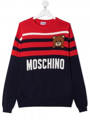 Джемпер с контрастными полосками и логотипом Moschino Kids. Цвет: синий