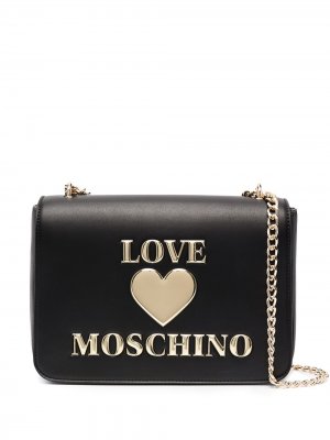 Сумка на плечо с металлическим логотипом Love Moschino. Цвет: черный