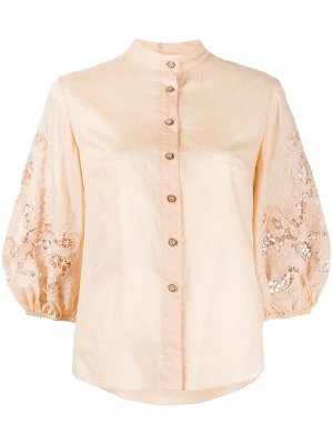 Блузка с вышивкой и пышными рукавами Zimmermann. Цвет: нейтральные цвета