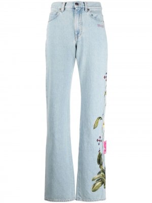 Прямые джинсы с цветочной вышивкой Off-White. Цвет: синий