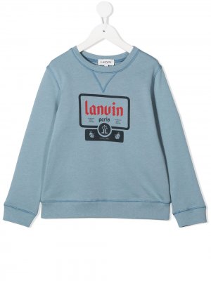 Толстовка с вышитым логотипом LANVIN Enfant. Цвет: синий