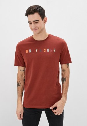 Футболка Only & Sons. Цвет: оранжевый