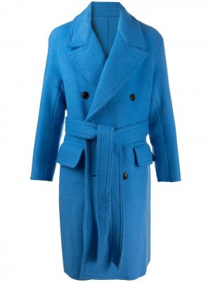 Двубортное пальто AMI Paris. Цвет: синий