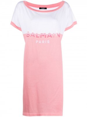 Трикотажное платье-футболка с логотипом Balmain. Цвет: розовый