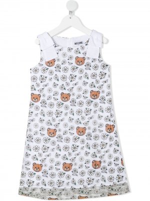 Платье Teddy Bear с цветочным принтом Moschino Kids. Цвет: белый