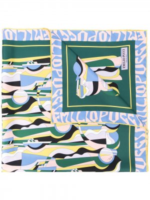 Кашемировый платок с графичным принтом Emilio Pucci. Цвет: зеленый