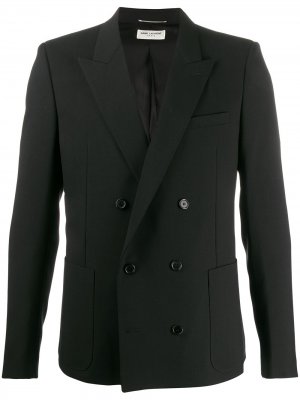 Двубортный пиджак узкого кроя Saint Laurent. Цвет: черный