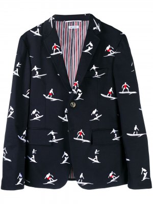 Твиловый пиджак Surfers с вышивкой Thom Browne. Цвет: 415 синий