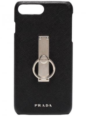 Чехол для iPhone 8 Plus с брелком ключей Prada. Цвет: черный