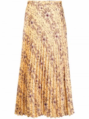 Плиссированная юбка миди с цветочным принтом Sandro Paris. Цвет: желтый