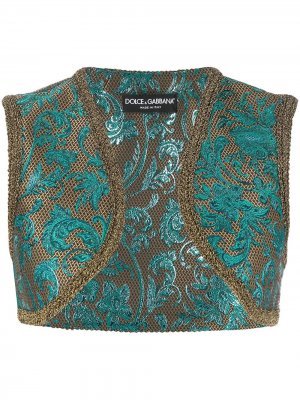 Жаккардовый укороченный жилет Dolce & Gabbana. Цвет: зеленый