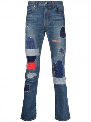 Узкие джинсы в технике пэчворк Junya Watanabe MAN. Цвет: синий