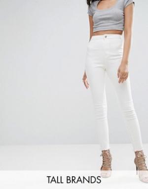 Укороченные эластичные джинсы скинни с завышенной талией  Vice Missguided Tall. Цвет: белый