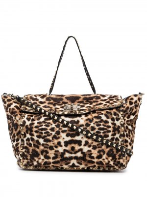 Фактурная сумка-тоут с леопардовым узором Valentino Garavani Pre-Owned. Цвет: коричневый
