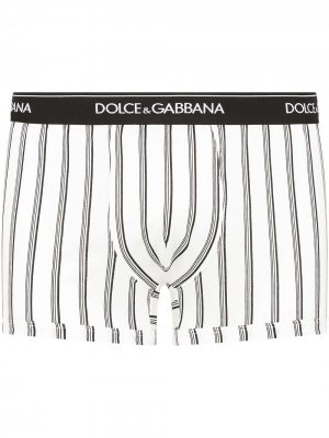 Полосатые боксеры с логотипом на поясе Dolce & Gabbana. Цвет: белый
