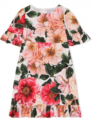 Платье с короткими рукавами и цветочным принтом Dolce & Gabbana Kids. Цвет: розовый