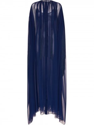 Платье из тюля с бахромой Oscar de la Renta. Цвет: синий