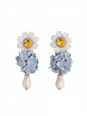 Серьги-подвески с цветочным декором Dolce & Gabbana. Цвет: белый