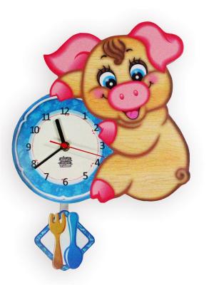 Часы с маятником Хрюшечка Рюшечка Ларец Чудес. Цвет: голубой, розовый, светло-коричневый