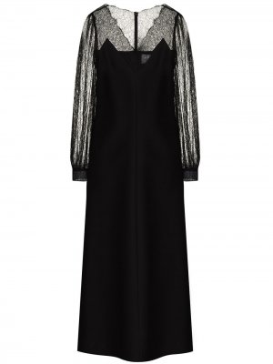 Платье миди с кружевом Valentino. Цвет: черный