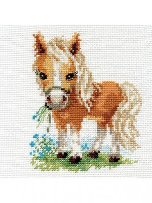 Набор для вышивания Белогривая лошадка  12х14 см. Алиса. Цвет: белый, желтый, рыжий