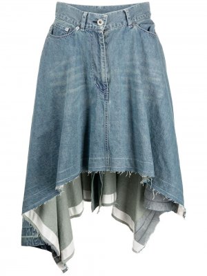 Джинсовая юбка асимметричного кроя Sacai. Цвет: синий
