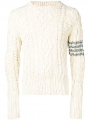 Кашемировый пуловер фактурной вязки с полосками Thom Browne. Цвет: белый