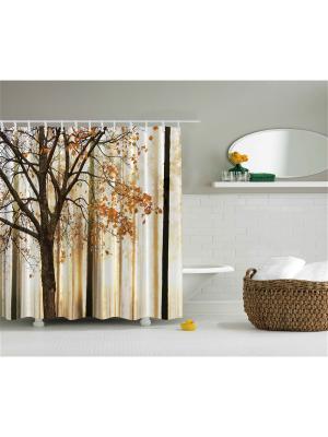 Фотоштора для ванной Клён в золотом лесу, 180*200 см Magic Lady. Цвет: коричневый, бежевый, оранжевый, синий, черный