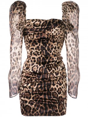 Леопардовое платье с объемными плечами Dolce & Gabbana. Цвет: коричневый