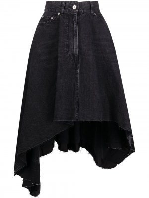 Джинсовая юбка асимметричного кроя с эффектом потертости Sacai. Цвет: черный