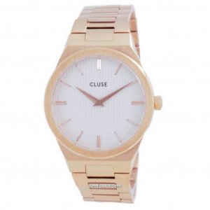 Cluse Vigoureux H-Link Кварцевые женские часы из нержавеющей стали с белым циферблатом цвета розового золота CW0101210001