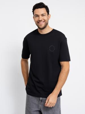 Однотонная мужская футболка из хлопка Mark Formelle. Цвет: черный +печать2