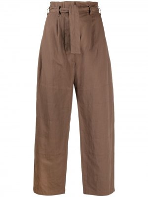Укороченные брюки с поясом Lemaire. Цвет: коричневый