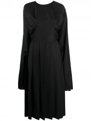 Платье миди с плиссировкой и манжетами-перчатками Natasha Zinko. Цвет: черный