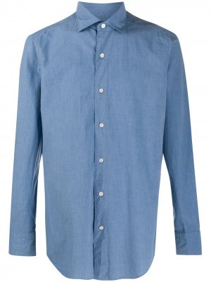 Рубашка узкого кроя с длинными рукавами Finamore 1925 Napoli. Цвет: синий