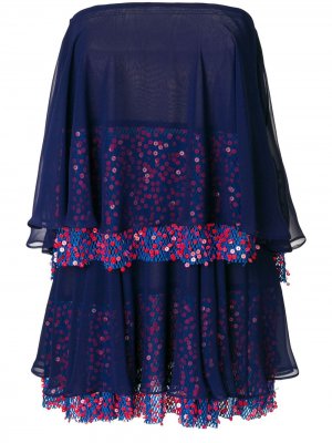 Многослойное платье без рукавов с пайетками Talbot Runhof. Цвет: синий