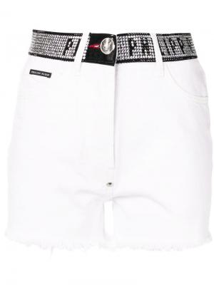 Джинсовые шорты с заклепками Philipp Plein. Цвет: белый