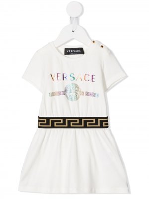 Платье-футболка с принтом Medusa Versace Kids. Цвет: белый
