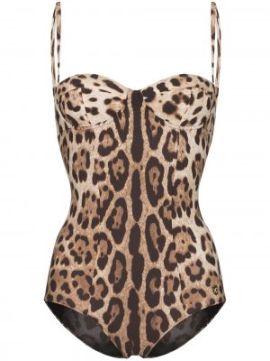 Слитный купальник с леопардовым принтом Dolce & Gabbana. Цвет: коричневый