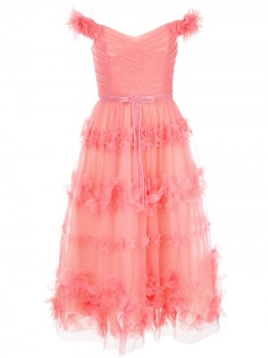 Многослойное платье с цветочными оборками Marchesa Notte. Цвет: розовый