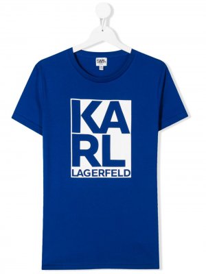 Футболка с короткими рукавами и логотипом Karl Lagerfeld Kids. Цвет: синий