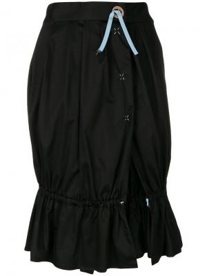 Плиссированная юбка со сборками с разрезом Romeo Gigli Vintage. Цвет: черный