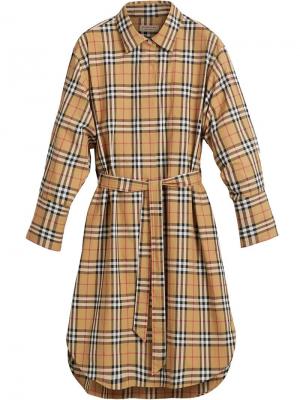 Платье-рубашка в клетку Vintage Check с поясом Burberry. Цвет: коричневый