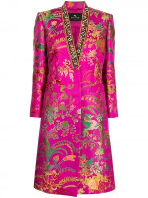 Жаккардовое однобортное пальто с цветочным узором Etro. Цвет: розовый