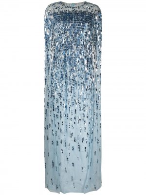Платье-кейп Mercedes с пайетками Jenny Packham. Цвет: синий