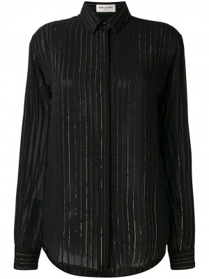 Полупрозрачная рубашка в полоску с люрексом Saint Laurent. Цвет: черный