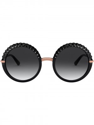 Солнцезащитные очки в фактурной круглой оправе Dolce & Gabbana Eyewear. Цвет: черный