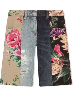 Джинсовые шорты с цветочным принтом Dolce & Gabbana Kids. Цвет: синий