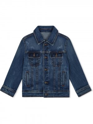 Джинсовая куртка с нашивкой-логотипом Dolce & Gabbana Kids. Цвет: синий