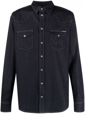 Джинсовая рубашка с контрастной строчкой Dolce & Gabbana. Цвет: синий